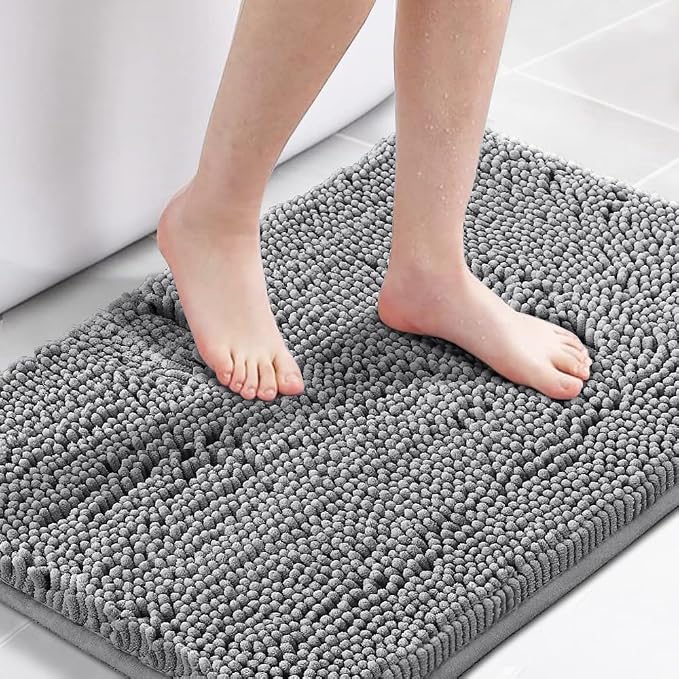 H.VERSAILTEX Bath Mat for Bathroom Non Slip Luxury Chenille Ultra Soft Bath Rugs 24x36 Absorbent Non Skid Shaggy Rugs Washable Dry Fast Plush Area Carpet Mats for Indoor, Bath Room, Tub - Grey
