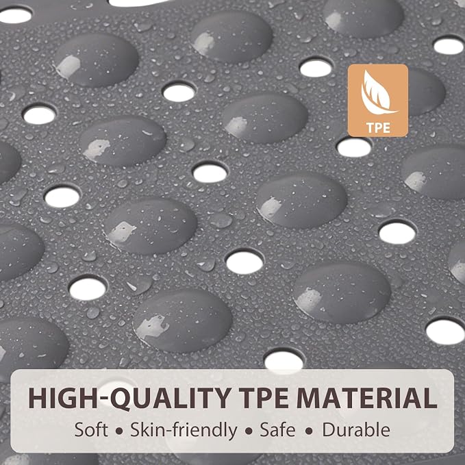 ZOESOE Square Shower Mat Non Slip: 27 x 27 Inches Large Shower Mats for Inside Shower, Soft TPE Shower Floor Mat with Suction Cups and Drain Holes, Machine Washable