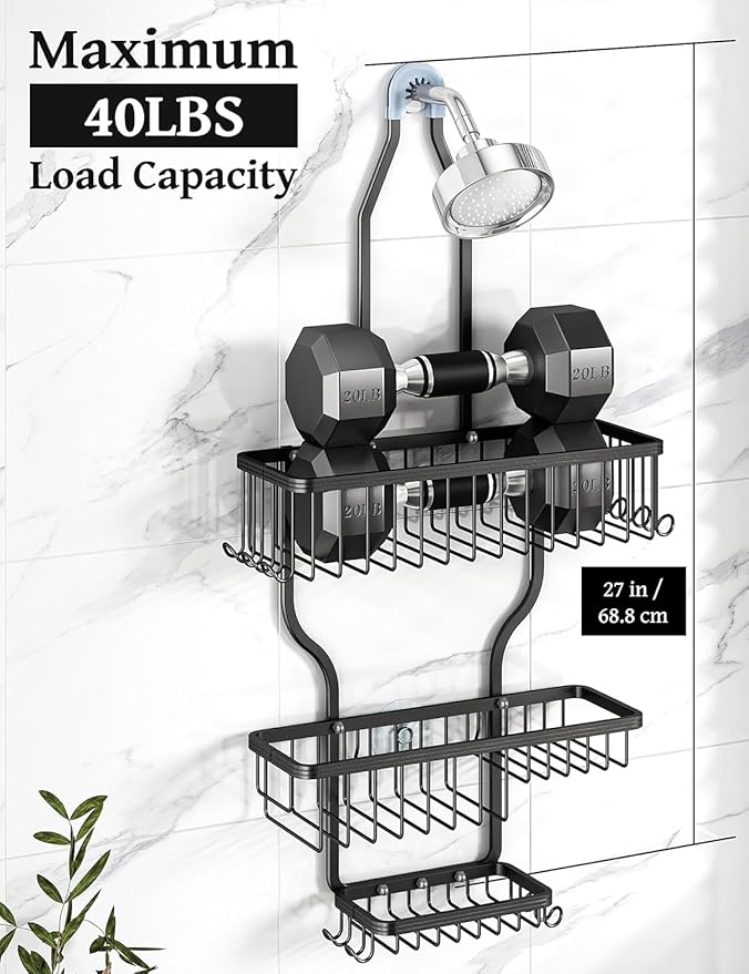 YASONIC Never Rust Shower Caddy Hanging, Aluminum Shower Racks for Inside Shower, 3-Tier Shower Organizer Hanging Over Shower Head with Hooks and Soap Holder, Black