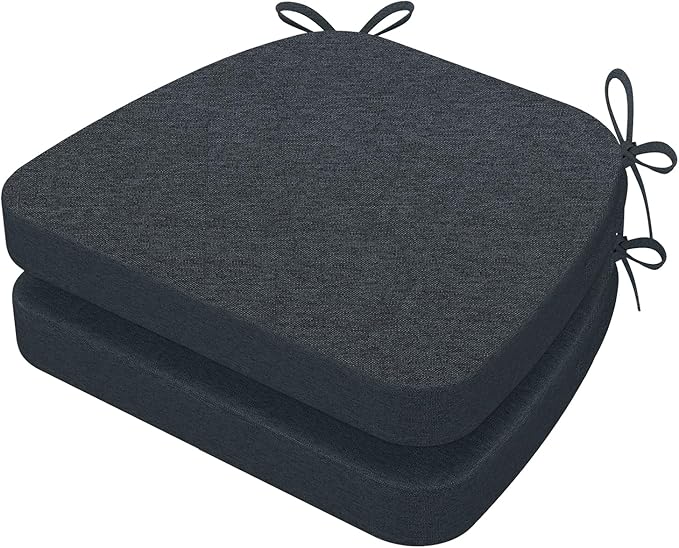 AAAAAcessories D-Shaped Chair Cushions, 2" Thick Dining Chair Pads with Ties and Removable, Machine-Washable Cover, 17" x 16", Set of 2, Charcoal Gray