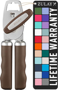 Zulay Kitchen Heavy Duty Stainless Steel Can Opener Manual with Bottle Opener - Rust Proof Manual Can Opener With Turn Knob & Comfy Soft Grip Handles - Brown