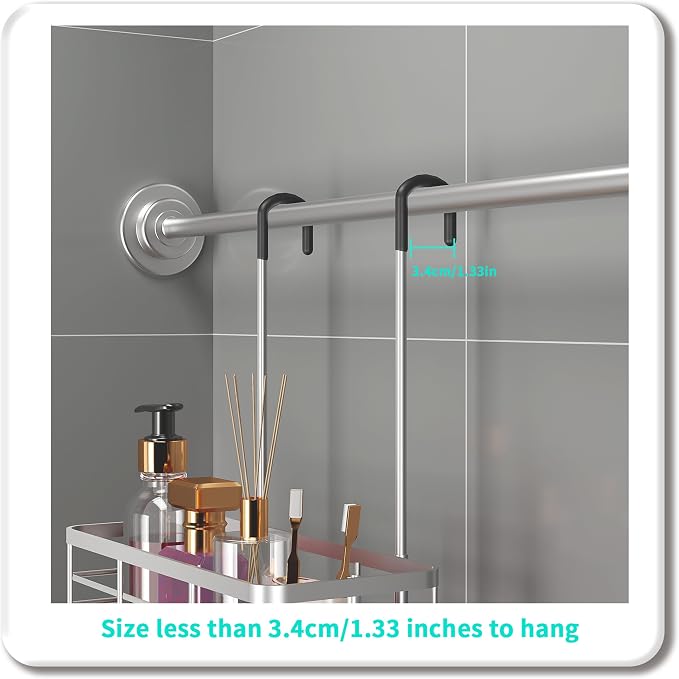 HapiRm Hanging Shower Caddy Organizer - No Drilling Shower Organizer with Inclined Shelf, Rustproof & Waterproof 304 Stainless Steel Bathroom Caddy - Silver