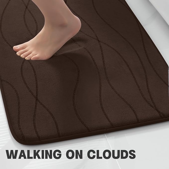 YIHOUSE Memory Foam Bathroom Rug Sets, Brown, 2 Piece-U Shape & Small Mat | Ultra Soft, Absorbent, Non-Slip, Machine Washable