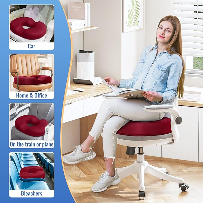CloudBliss Donut Pillow Stadium Seat Cushion for Tailbone Pain Relief and Hemorrhoids, Memory Foam Seat Chair Cushion, Portable Seat Cushions for Bleachers, Car, Home & Office