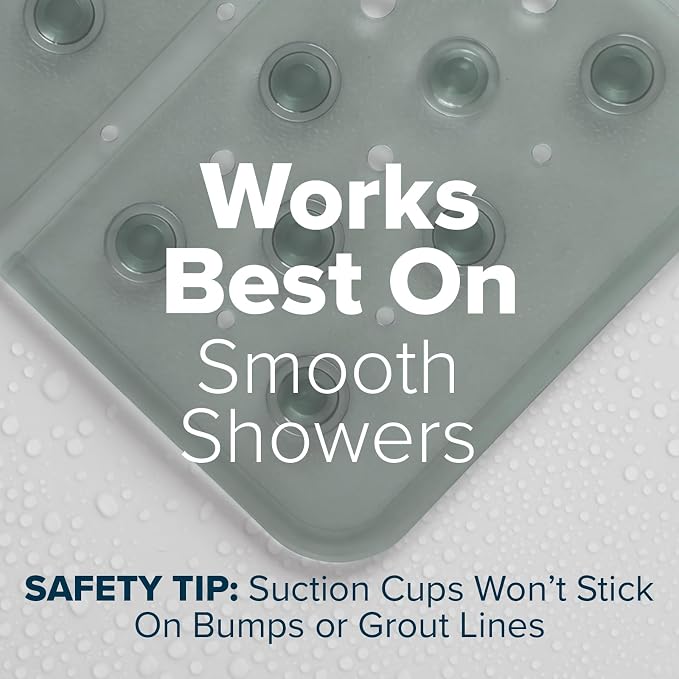 SlipX Solutions 27" Oversize Square Shower Mat, Non-Slip Mat for Elderly & Kids, 100+ Power Grip Suction Cups for Smooth Surfaces, Machine Washable, Translucent Gray