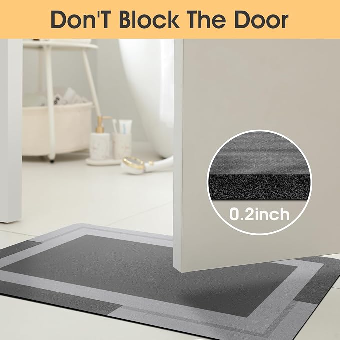 ACCUMTEK Non Slip Bath Mat, Thin Bathroom Rugs Fit Under Door, Quick Dry Bath Mats, Machine Washable Bath Rugs for Bathroom, Bathtub & Kitchen, Grey/Bordered/48 x20