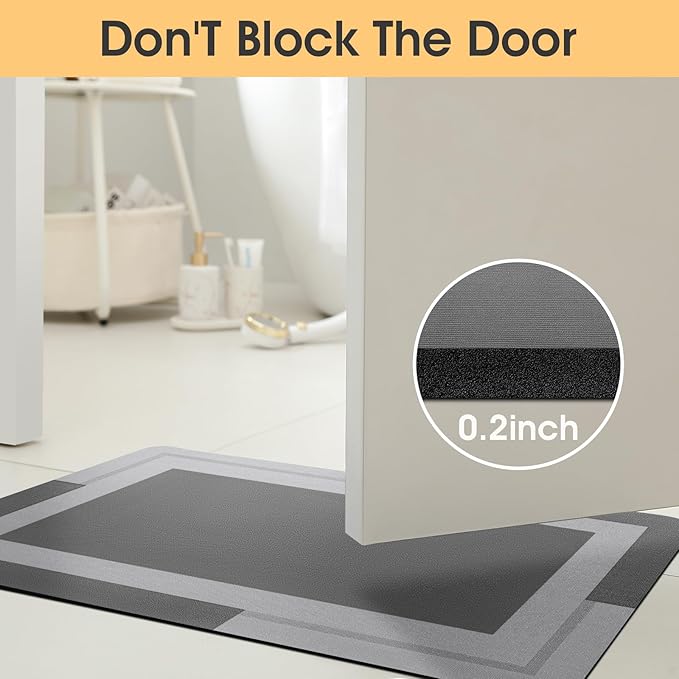 ACCUMTEK Non Slip Bath Mat, Thin Bathroom Rugs Fit Under Door, Quick Dry Bath Mats, Machine Washable Bath Rugs for Bathroom, Bathtub & Kitchen, Grey/Bordered/59 x20