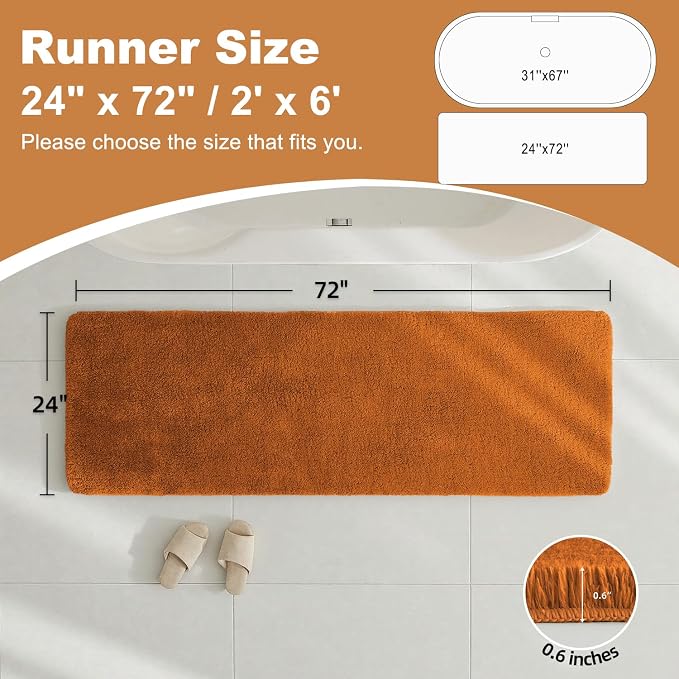 TYUU Bathroom Runner Rug, Ultra Soft Long Bath Mat Super Absorbent Quick Dry Bathroom Runner Rugs 24 x 72 Non Slip Washable, Orange 24" x 72"