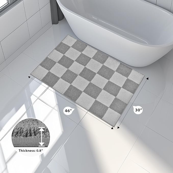 anllugs Bathroom Rugs 30" x 46", Non-Slip Extra Soft Absorbent Bath Rugs, Machine Washable Quick Dry Bath Mats for Bathroom Floor, Shower, Bathtub and Sink, Checkered Light Grey & Grey
