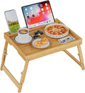 Artmeer Bed Tray Table with Folding Legs, Bamboo Breakfast Food Tray with Media Slot, Use As Platter, Laptop Desk, Snack, TV Tray Kitchen Serving Tray (Bamboo Large Adjustable Legs)