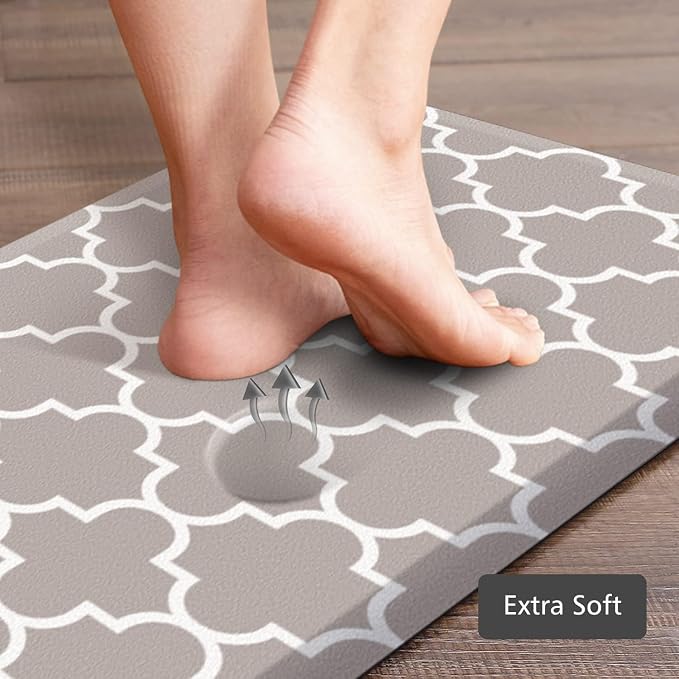 KMAT Kitchen Mat [2 PCS] 0.47inch Cushioned Anti-Fatigue Area Rug Sets, Waterproof Non-Skid Kitchen Mats and Rugs Heavy Duty PVC Ergonomic Comfort Standing Mat for Kitchen, Floor Office,Khaki