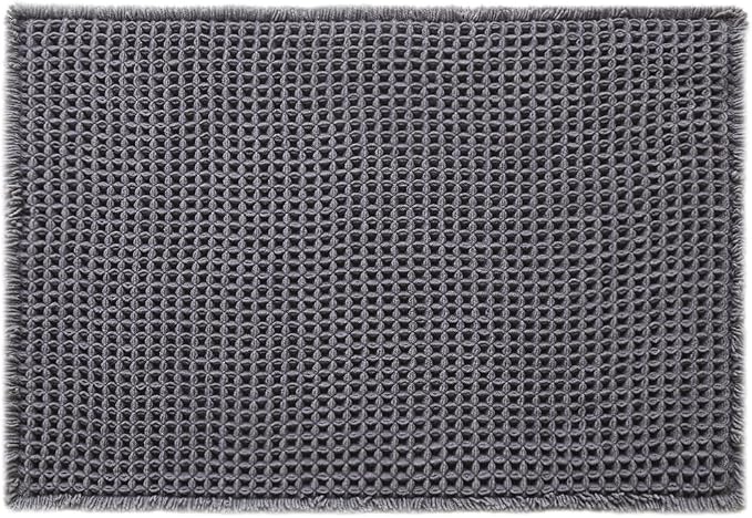 TYUU Waffle Bath Mat, Boho Bathroom Rugs Non Slip Washable Super Absorbent Quick Dry Bath Mat Farmhouse Bathroom Decor, 24"x16" Grey