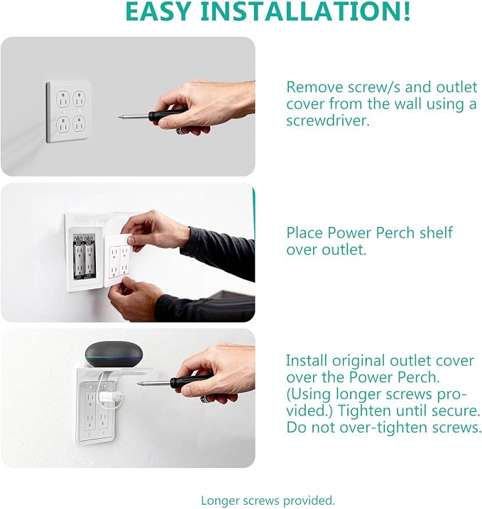 WALI Double Outlet Shelf Wall Holder – Bathroom Shelf Duplex for Electric Toothbrush, HomePod Mini, Echo Dot & Phone Charging – White (DLS001)