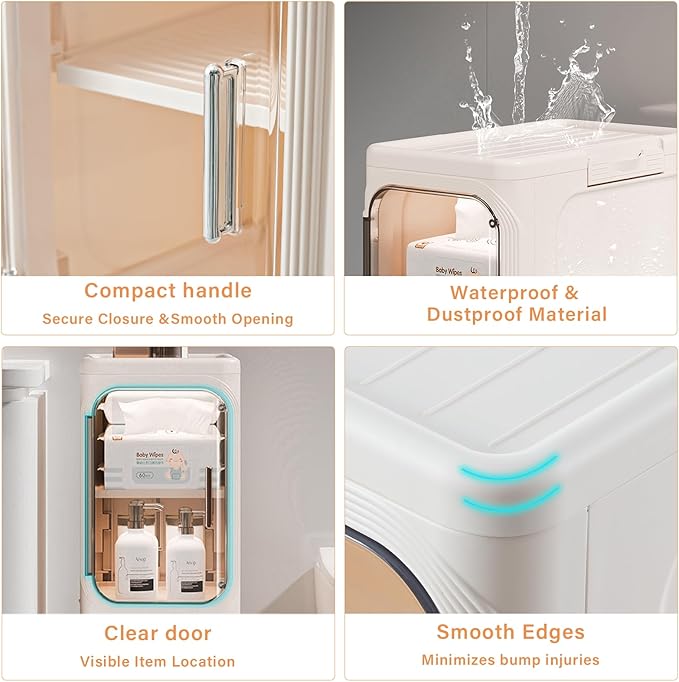2-Tier Slim Bathroom Storage Cabinet, Narrow Storage Cabinet with Wheels, Adjustable Shelves, Magnetic Doors, Water-Proof, Anti-Tip Skinny Organizer Cabinet for Small Space, Cream White
