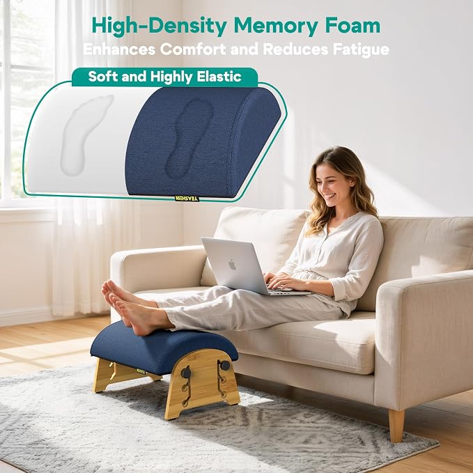 YEASHEIN Ergonomic Foot Rest Under Desk at Work, Bamboo Wood Adjustable Foot Stool Under Desk with 6 Positions, Office Footrests with Memory Foam, Leg Rest Used for Car, Home, PC Gaming Accessories