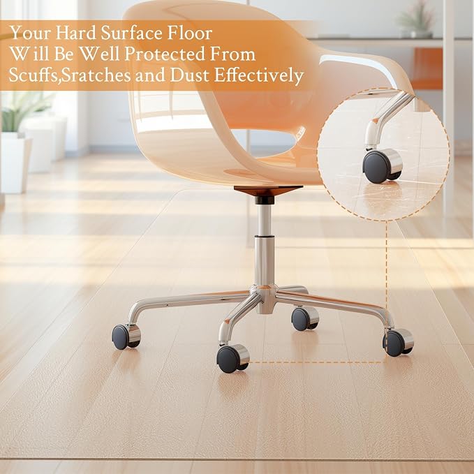 KMAT Office Chair Mat,Easy Glide Hard Wood Tile Floor Mats, Clear Desk Chair Mat for Home Office Rolling Chair,Heavy Duty Floor Protector -47"x47" Rectangular