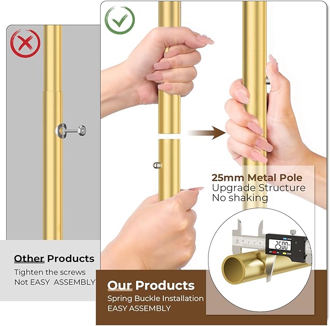 HYSEYY Heavy Duty Clothes Rack, Rolling Clothing Racks With Shelves Load 620 LBS, Double Rod Clothing Racks for Hanging Clothes, Portable& Adjustable Clothes Rack with Wheels Garment Rack,Gold
