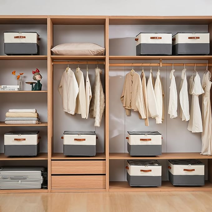 INSTY 2 Pack Shoe Organizer for Closet,Shoe Storage Organizer with Wheels, Fits up to 32 Pairs,Adjustable Dividers,Fabric Shoe Storage Bins with Clear Cover,Beige and Grey