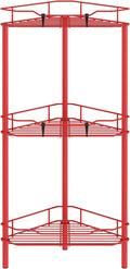 HuggieGems 3 Tier Floor Standing Corner Shower Caddy Organizer Shelf with Hooks, Bathroom Shelves Stand Rack, Red