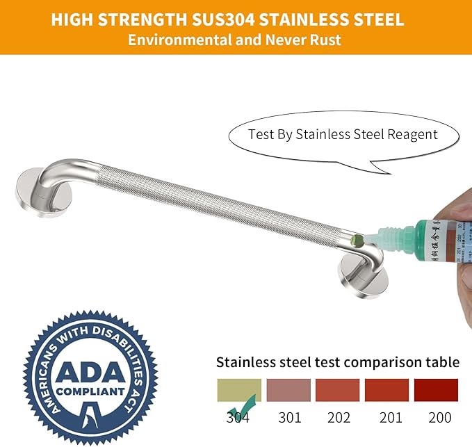 2 Pack 18 inch Shower Grab Bar with Knurled Anti-Slip Grip, ADA 500lbs Supporting, Grab Bar for Bathroom with Concealed Screws, Stainless Steel Chrome Polished Handicap Grab Bar for Gifts