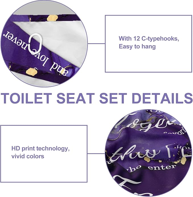 4Pcs Family Marble Shower Curtain Set,Purple Home Inspirational Bathroom Sets with Shower Curtain and Rugs, Bathroom Decor Set,Waterproof Bathroom Curtains Shower Set,with 12 Pcs Hooks