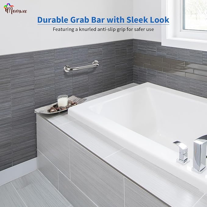 2 Pack Chrome Grab Bar 12 Inch, iMomwee Stainless Steel Non-Slip Shower Grab Bar W/Knurled Grip, Safety Bathroom Handrail, Balance Support Bar Toilet Bathtub Assist Handle for Elderly Senior Disabled