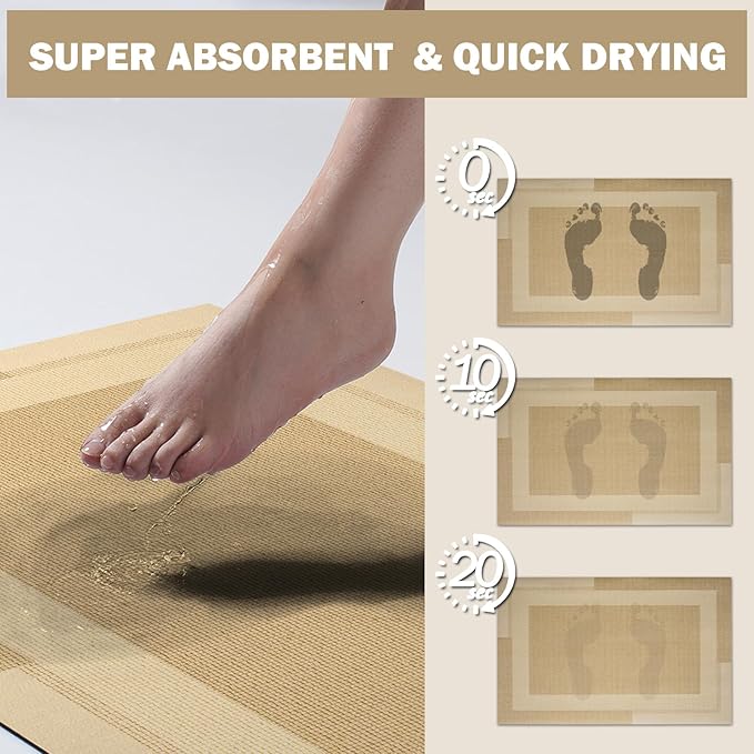 YDKGL Extra Long Non Slip Bathroom Runner Bath Mat, Rubber Backing Ultra Thin Bath Rug Fit Under Door Quick Dry Super Absorbent Washable Shower Mat for Bathroom Floor Bathtub Sink, Brown 24"x70"