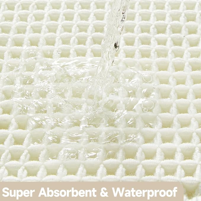TYUU Cream White Bathroom Rugs, Waffle Bath Mat Non Slip Washable Super Absorbent Quick Dry Boho Farmhouse Bathroom Decor, 36"x24" Cream White