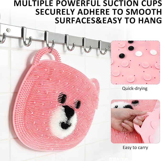 Foot Scrubber in Shower - Non-Slip Silicone Foot Scrubber for Shower, Exfoliating Massage Mat for Feet, Dead Skin & Callus Remover, Textured Bath Mat for Men Women (Pink, 12.6"x10.2")