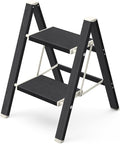 Mayi Plus 2 Step Ladder,Aluminum Folding Step Stool for Adults,Step Ladder with Wide Anti-Slip Pedal,330 lbs Capacity for Home,Kitchen,Library,Office(Ebony Woodgrain)