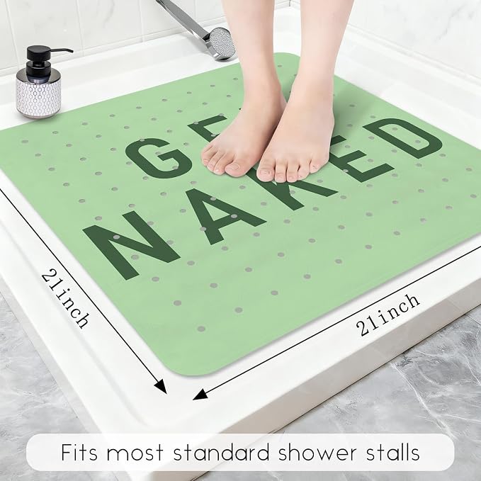 Bathtub Mat Non Slip, Get Naked Square Bath tub Mat Shower Floor Mat with Suction Cups for Adults Kids Elderly 21 X 21 Inch