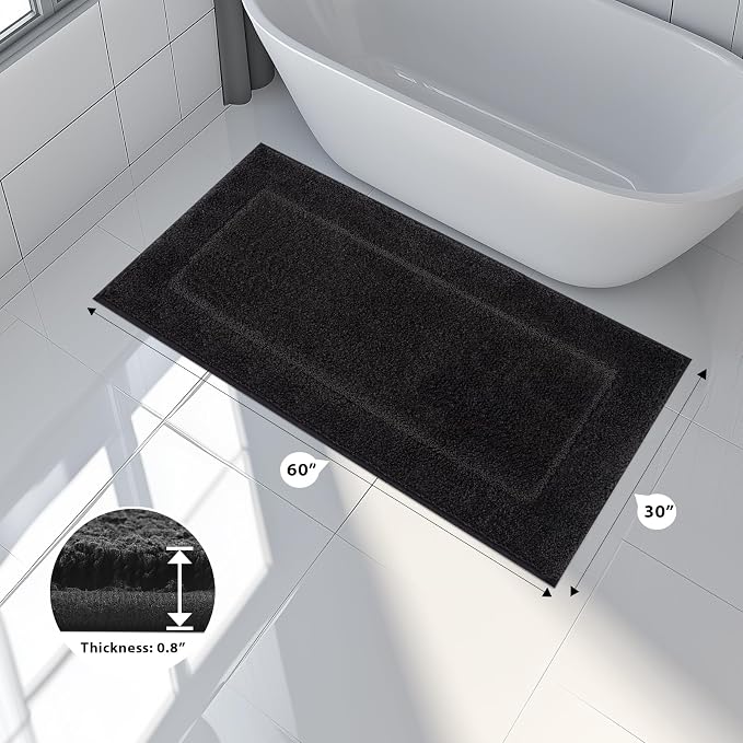 anllugs Bathroom Rugs 30" x 60", Non-Slip Extra Soft Absorbent Bath Rugs, Machine Washable Quick Dry Bath Mats for Bathroom Floor, Shower, Bathtub and Sink, Black