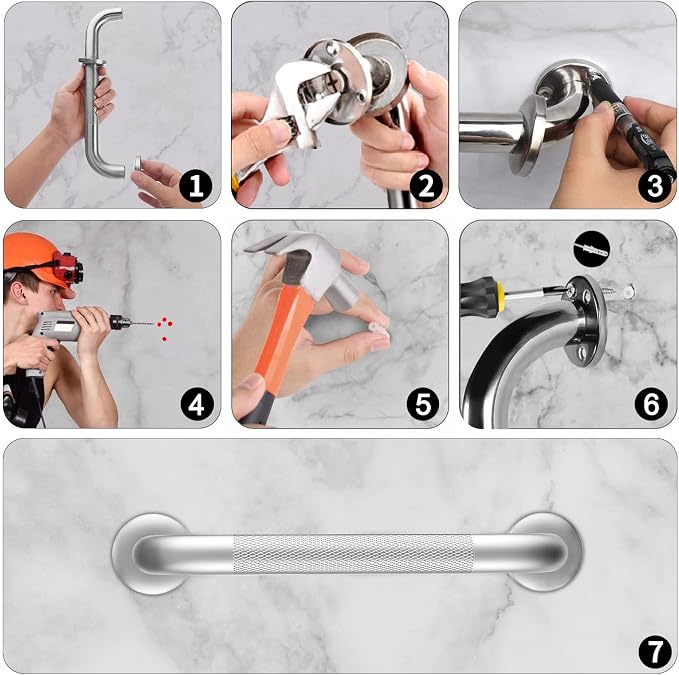 2 Pack 24 Inch Grab Bars for Bathtubs and Showers, Anti Slip Shower Grab Bars Stainless Steel Shower Handle Toilet Handicap Elderly Senior Assist Bathroom Saft Handle