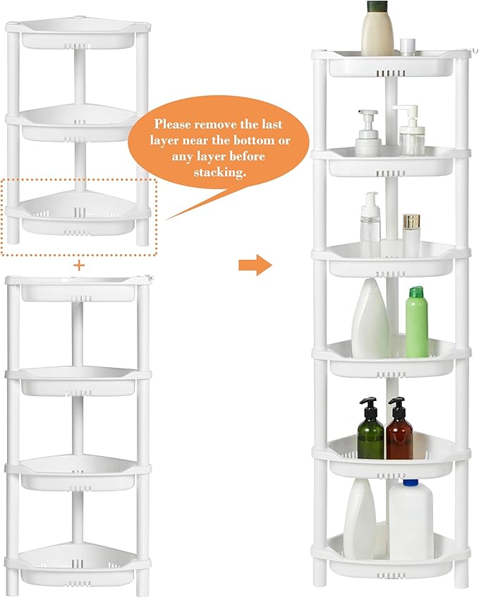 ELYKEN 4 Tier Shower Caddy Organizer Shelf Corner, 14.4 x 11.2 x 31.5 Inches, Rustproof, Plastic Shower Rack Stands for Inside Bathroom, Bathtub, Shower pan, White