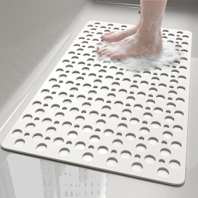 XIYUNTE Shower Mat Non Slip Bath Mat for Tub - 28" x 15" Soft TPE Bathtub Mat Non Slip Shower Mats for Inside Shower, Anti Slip Shower Mat with Suction Cups, Quick-Drying Bath Tub Mat, White