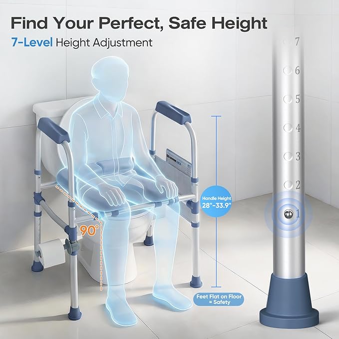 FSA/HSA Padded Toilet Seat Riser for Seniors, Heavy Duty Raised Toilet Seat with Handles Adjustable Standalone Toilet Safety Frame, Elderly Assistance Products for Bariatric, Pregnant, Surgery