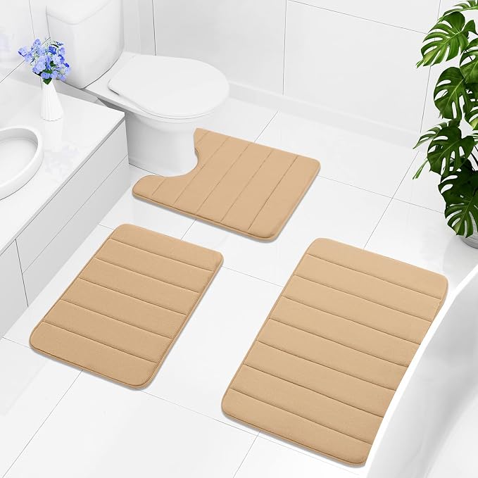Buganda Memory Foam Bath Mat, 70" x 34", Ultra Soft and Non-Slip Bathroom Rugs, Water Absorbent and Machine Washable Bath Rug Runner for Bathroom, Shower, and Tub, Camel
