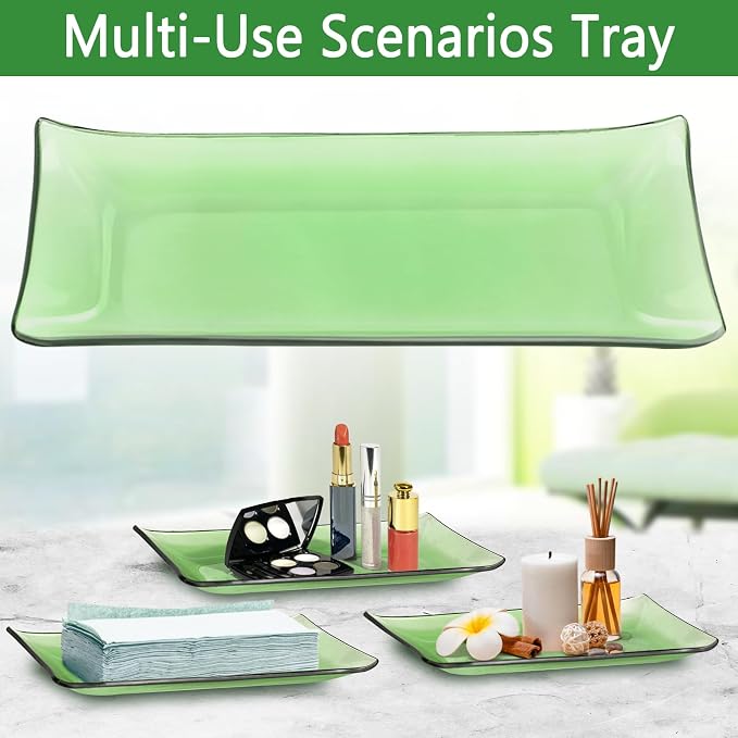 Haturi Bathroom Accessories Set, 4 Pcs Green Glass Bathroom Accessory Set Complete w/Lotion Soap Dispenser, Toothbrush Holder, Qtip Holder, Vanity Tray, Gold Bathroom Decor, Gift for Home Apartment