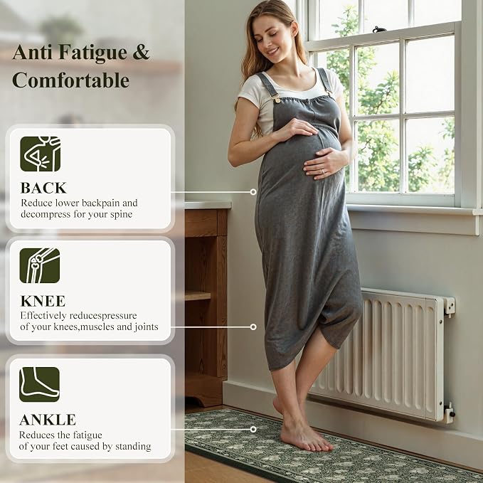KIMODE Anti Fatigue Mats for Kitchen Floor Non Slip,Boho Floral Rugs Sets of 2,Cushioned Padded Carpet for Laundry Sink,Memory Foam Comfort Standing Mat for Office,Black 17"x29.5"+17" x47”