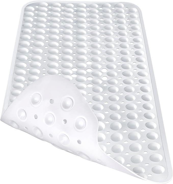 Extra Long White Bathtub Mat Non Slip, Soft Bath Mat for Tub 40 x 16 Inch Full Size, Bath Tub Shower Mats for Bathroom Floor, Big Suction Cups and Drain Holes, Easy Washable, BPA Free