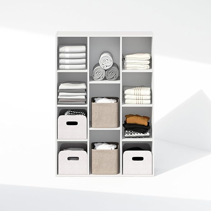 Furinno Reed Closet Organizers and Storage, 11-Cube Closet Organizer, Open Shelf Closet Storage, for Wardrobe, Bedroom, Living Room, White