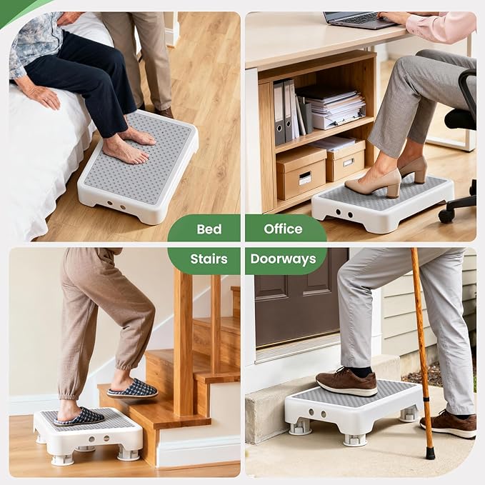 SOYO Mobility One Step Stool, Heavy Duty Indoor Outdoor Non-Slip Small Step Platform Assistive Device for Adult Elderly, Standing Support and Step Riser for Car, Bed, Door, Stair, Bathroom, White-Gray