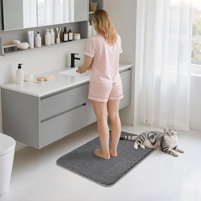 COSY HOMEER Bath Rugs for Bathroom Extra Thick - Anti-Slip Bath Mats Soft Plush Yarn Shaggy 100% Strong Mirco Polyeste Mat Living Room Bedroom Mat Floor Water Absorbent(Dark Grey,20x32 - Inches)