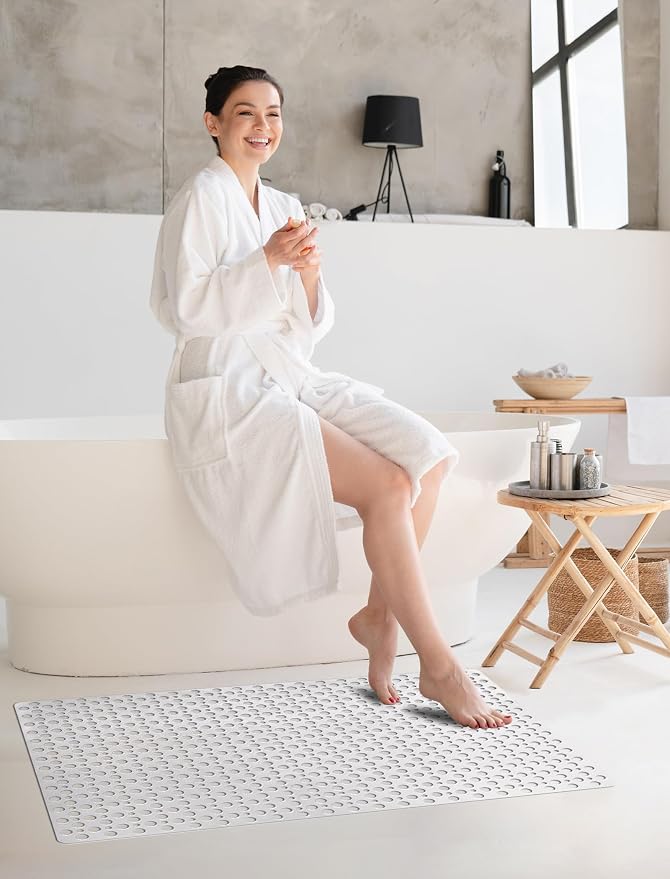 Extra Large Shower Mat, Yonala 47 x 32 Inch Non Slip Shower Mats for Inside Shower, Soft TPE Shower Floor Mat with Suction Cups and Drain Holes, Machine Washable Bathroom Shower Mat, Easy to Clean