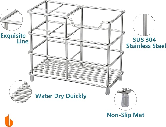 Urbanstrive 304 Stainless Steel Bathroom Toothbrush Holder Toothpaste Holder Stand Bathroom Accessories Organizer, Silver