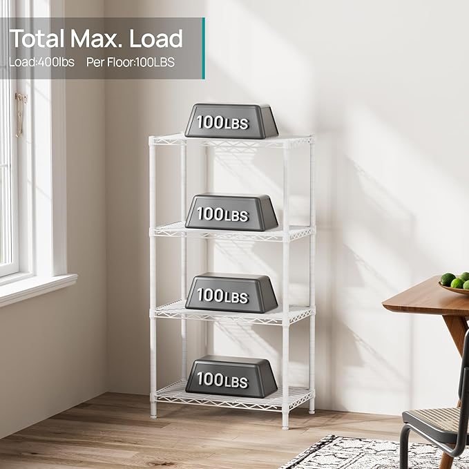SINGAYE Shelf Wire Shelving Adjustable Storage Shelves Rack Standing Units for Kitchen Closet Laundry Bathroom Organizers Metal Pantry Narrow Mesh Gaps 14" D x 24" W x 48" H White
