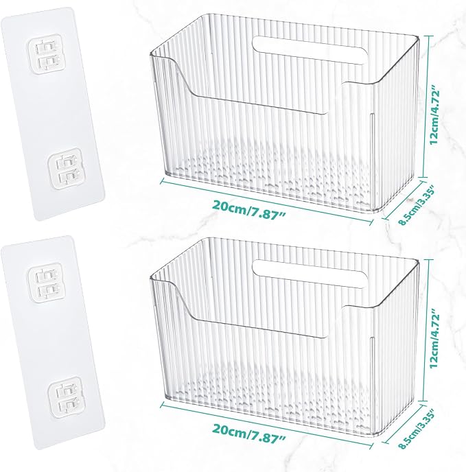 Sinnsally 2 Pack Cabinet Door Organizer,Self Adhesive Lid Organizer Inside Cabinet Storage Boxes,Stackable Hanging Basket Bins Wall Mounted Shower Caddy Holder for Kitchen,Bathroom,Pantry(Clear White)