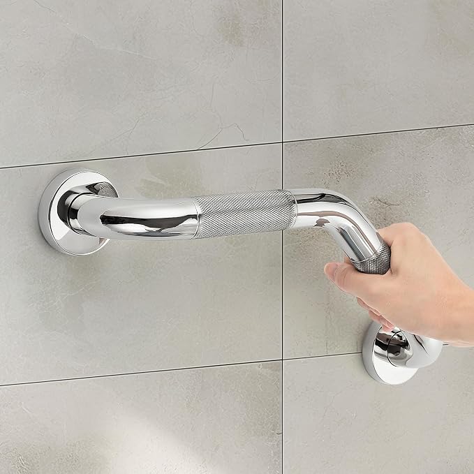 Grab Bars for Bathtubs and Showers- 1-1/4 x 16 Angled Shower Grab Bar for Seniors Knurled Stainless Steel Handicap Grab Bars for Wall (Polished Nickel, 2 Pack)