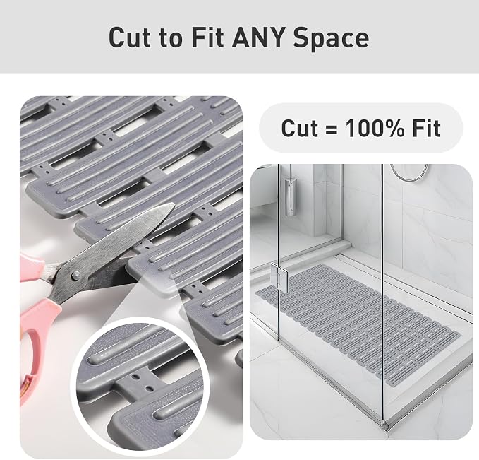 XIYUNTE Shower Mat Non Slip Bath Mat for Tub - 27 X 16 Inch TPE Bathtub Mat Non Slip Shower Mats for Inside Shower, Bath Tub Mat with Powerful Suction Cup, Easy to Cut and Dry, Ink Gray