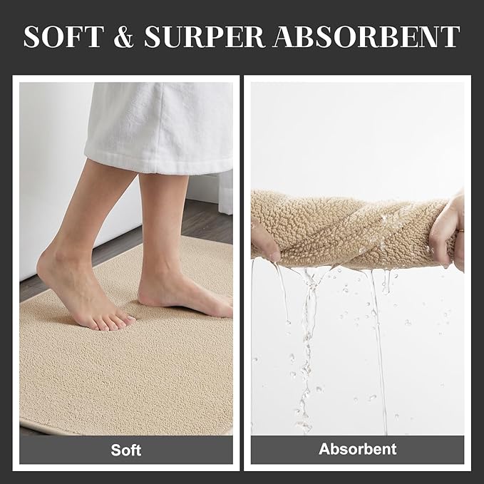MontVoo Quick Dry Bathroom Runner, Super Absorbent Long Bath Runner, 3D Honeycomb Mesh Base Non Slip Bath Mats, Machine Washable Low Pile Bath Rug for Bathtub Front, Shower, Sink, Beige 24"x48"
